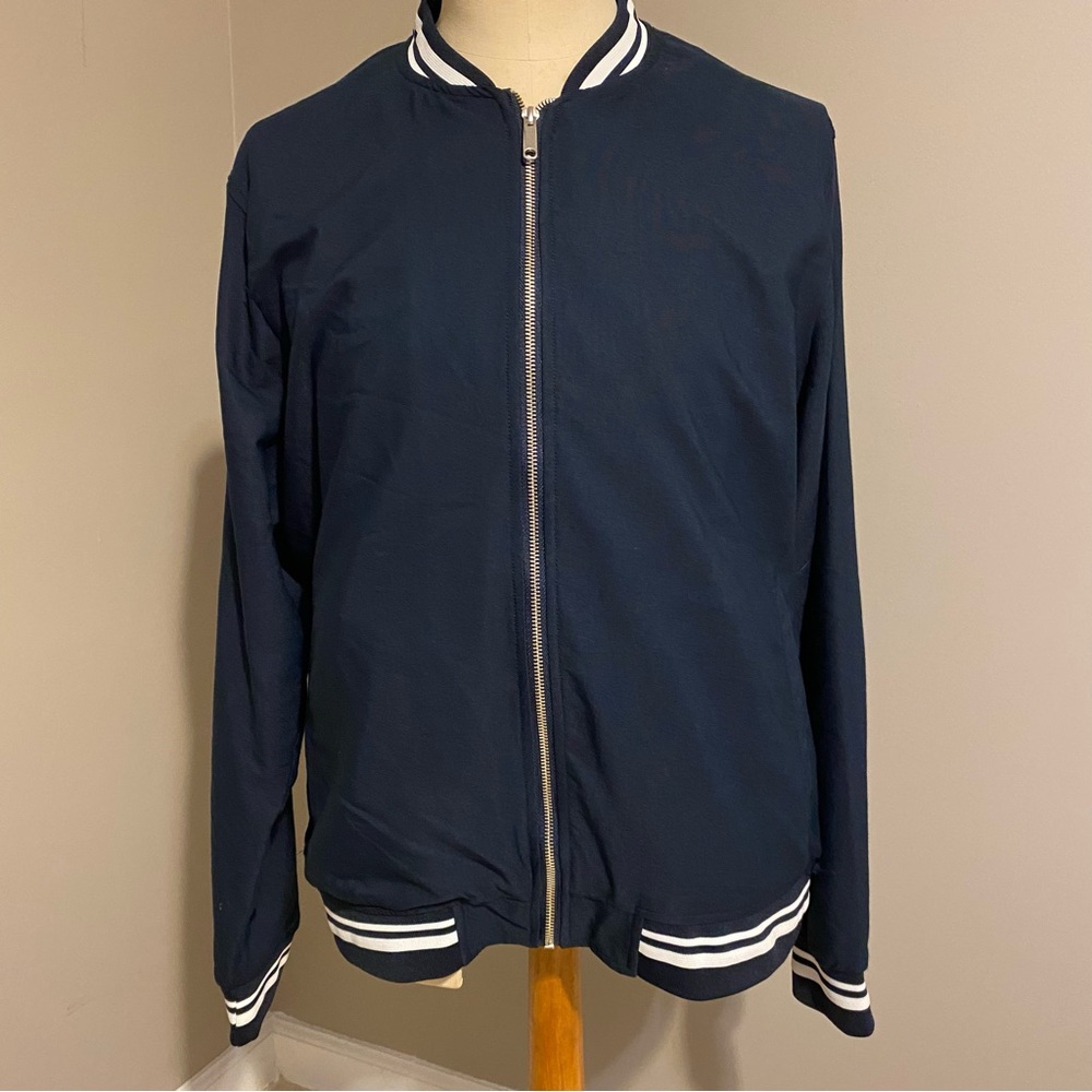 Denim & Flower Ricky Singh Blue Bomber Jacket with Ribbed Trim